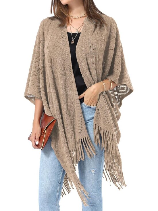 Accessories - Soul Young Knit Shawl Wrap for Women Ladies Fringe Poncho Blanket Cardigan Cape